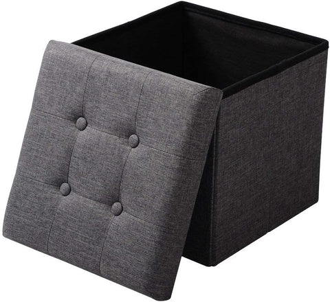 Rootz Storage Stool - Seating Bench - Ottoman - Footrest - Storage Box - Foldable Seat - Storage Cube - Dark Gray - 37.5x38x37.5 cm