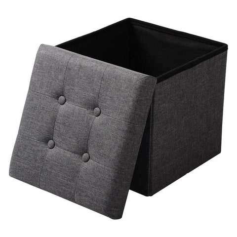 Rootz Storage Stool - Seating Bench - Ottoman - Footrest - Storage Box - Foldable Seat - Storage Cube - Dark Gray - 37.5x38x37.5 cm