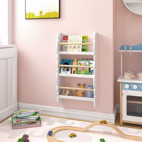 Rootz Children's Bookshelf - Wall-Mounted Bookcase - Kids Storage Unit - Montessori Learning Shelf - Literature Organizer - Story Display - White - 34.7x8.3x3.5inches
