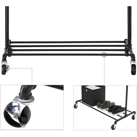 Rootz Metal Clothes Rack with 2 Rods, Grid and Wheels