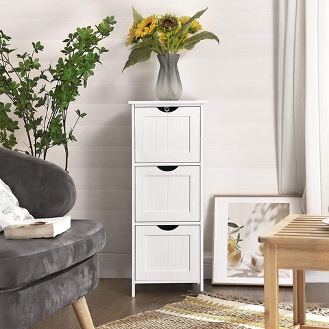 Rootz Storage Cabinet - Bathroom Cabinet - Chest of Drawers - 3 Drawers - White - Standing Cabinet - MDF - 32 x 30 x 81 cm