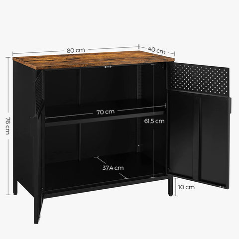 Rootz Sideboard - Sideboard - Storage Cabinet - Magnetic Closure - Adjustable Shelves - Metal - Processed Wood - Brown - Black - 80 x 40 x 76 cm