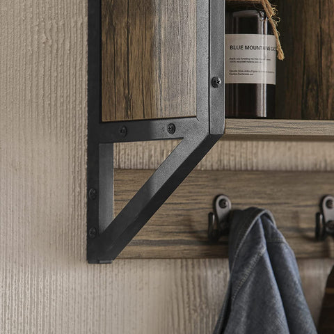Rootz WallCoat Rack - Wall Shelf Hook - Rack with 4 Compartments and 5 Hooks - W73 x D16 x H28cm