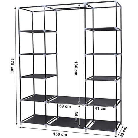 Rootz Wardrobe XXL Black - Foldable Wardrobe - Wardrobe