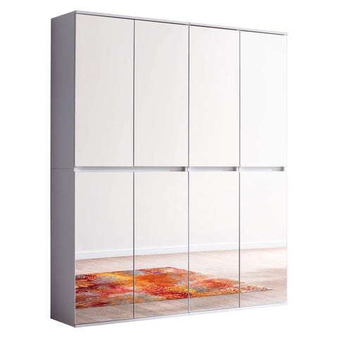 Rootz Wardrobe with Mirror - Closet - Storage Cabinet - Armoire - Clothes Organizer - Dressing Unit - White Melamine - 148 x 191 x 34 cm