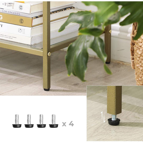 Rootz Console Table - Side Table - 3 Shelves - Storage Rack - Glass - Metal - Gold - 100 x 30 x 73 c