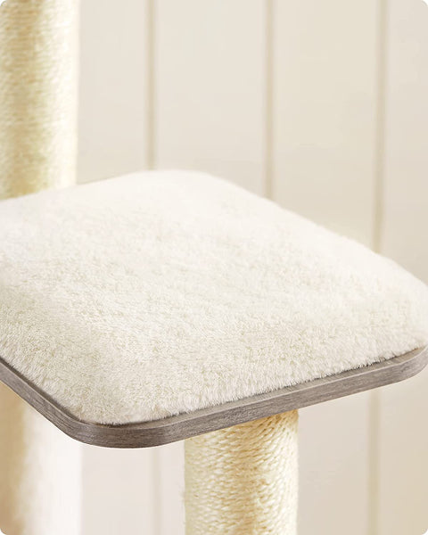 Rootz Scratching Post - Cat House - Cat Cave - With Toy Ball - Cat Tree - Greige - 58 x 40 x 165 cm (L x W x H)