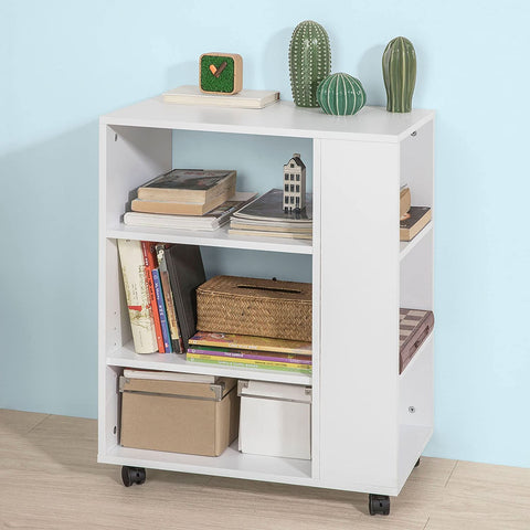 Rootz 3 Tiers Storage Shelf on Wheels- Desk Side Printer Shelf- Bookcase Side Table End Table