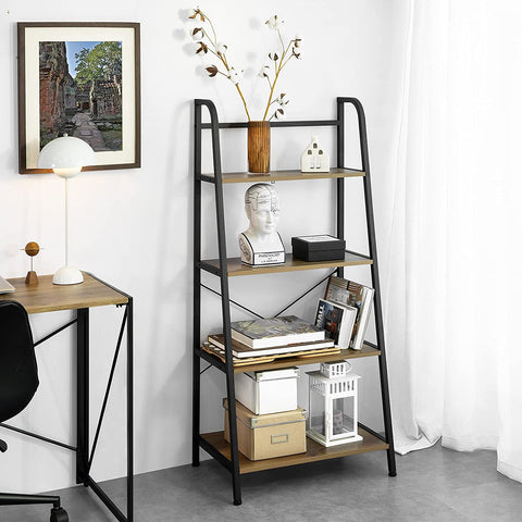 Rootz 4 Tiers Ladder Shelf Bookcase Book Shelf Storage Display Shelving Unit Standing Shelf