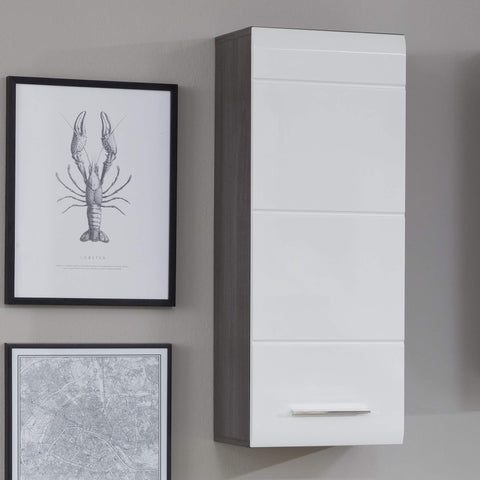 Rootz Wall Cabinet - Storage Unit - Bathroom Organizer - Wall-Mounted Shelf - Space Saver - White High Gloss/Smoky Silver - 30x77x24 cm