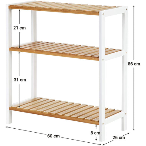 Rootz Schoenenrek - Schoenenrek - Bamboe - Rek - 3 Niveaus - Wit - Beige - 60 x 26 x 66 cm