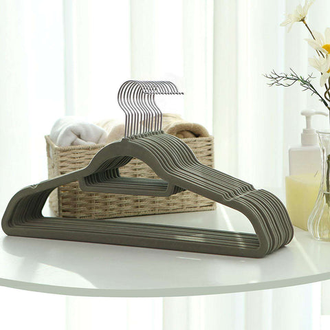 Rootz Kleiderbügel – 100 Stück – rutschfest – drehbarer Metallhaken – Grau