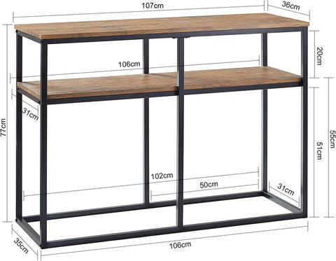 Rootz Konsolentisch Flur – Tisch Wohnzimmer – Tisch Sofa – Beistelltisch – Tischende – Tisch mit 2 Regalen