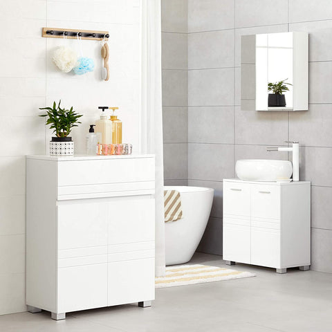 Rootz Bathroom cabinet - Storage cabinet - Sideboard - French doors - Drawer - White - MDF - 60 x 30 x 80 cm