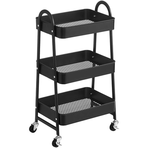 Rootz Kitchen trolley - Kitchen trolley - Serving trolley - 3 Levels - 2 Brakes - Handles - Metal - Black