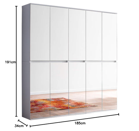 Rootz Wardrobe - Closet - Armoire - Dresser - Cabinet - Storage Unit - Organizer - White Melamine - 185 x 191 x 34 cm