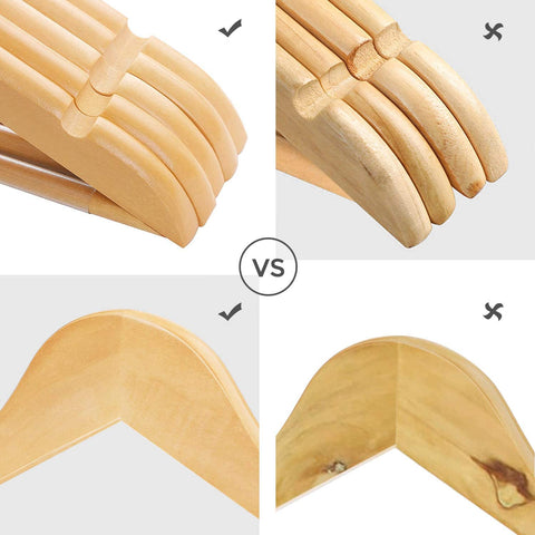 Rootz Wooden Clothes Hangers - Set Of 20 - Suit Hangers - Anti-Slip - 360 Degree Swivel Hook - Coats - Shirts - Pants - Natural Color