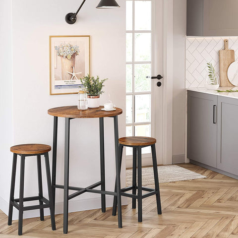 Rootz Barhocker – Set aus 2 runden Barstühlen – Küchenstühle mit stabilem Stahlgestell – Höhe 65 cm – Industriestil – Vintage-Braun