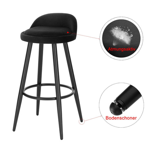 Rootz Bar Stool - Counter Seat - Bistro Chair - Kitchen Stool - Velvet Perch - Sitting Bench - High Chair - Black - 28.0x15.4x8.7 inches