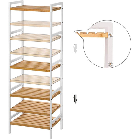 Rootz Shelving Unit - Storage Rack - Kitchen Cabinet - Bamboo - White - Beige - 5 Levels - 45 x 31.5 x 142 cm