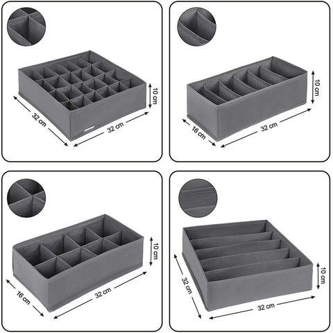 Rootz Organizers - Storage Boxes - Underwear - Socks - Ties - Scarves - Set Of 8 - Grey