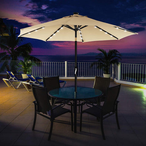 Rootz Parasol - LED Lighting - Solar Energy - Bendable - Crank - Grey/Beige - 270 x 270 x 240 cm
