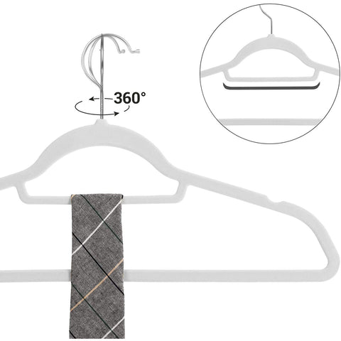 Rootz Clothes Hangers - 20 Pieces - Velvet - ABS - Anti-Slip - White - 45 x 0.6 x 23.5 cm