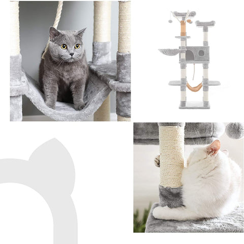 Rootz Cat Tree - Scratching Post - Hammock - Cat Cave - 6 Levels - Gray - Beige - 50 x 50 x 164 cm