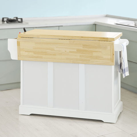 Rootz Extendable Kitchen Island Kitchen - Cabinet Sideboard Kitchen - Storage Trolley with Rubber Wood Worktop
