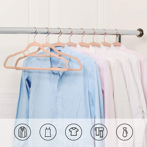 Rootz Clothes Hangers - 50 Pieces - Velvet - Anti-Slip - Space Saving - Pink - Gold - 45 x 0.6 x 23.5 cm