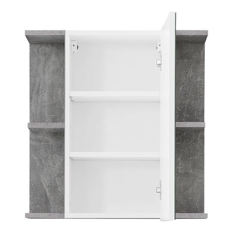 Rootz Mirror Cabinet - Reflective Storage - Wall Unit - Vanity Organizer - Bath Furniture - Reflection Case - Washroom Locker - Concrete Stone Melamine - 60cmx62cmx20cm