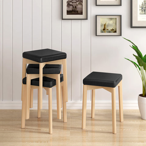 Rootz Dining Chair - Kitchen Stool - Beechwood Seat - PU-Covered Chair - Stacking Seat - Wood Stool - Wood Grain + Black - 32.5x47x32.5 cm