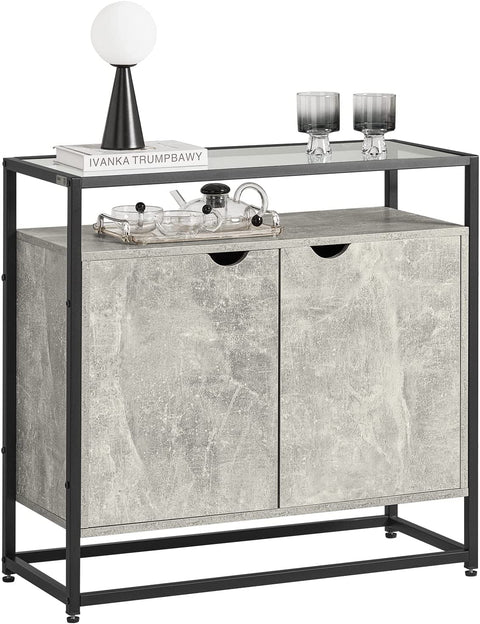 Rootz Dressoir met glazen blad en 2 deuren - Hal Console Tafel Keuken Eetkamer Woonkamer Opbergkast Kast Dressoir