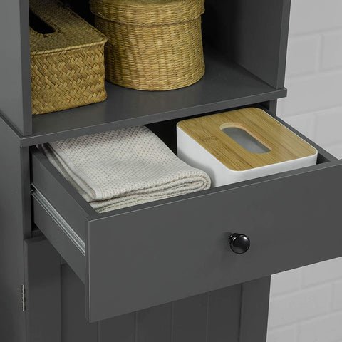 Rootz hoge badkamerkast - badkameropbergkast met 3 planken, 1 lade, 1 kast