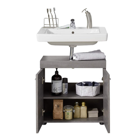 Rootz Badkamer Wastafel Opbergkast - Stijlvolle Vanity Organizer - Chique Badkast - Smoke Silver Elegance - 58x57x31 cm