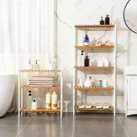 Rootz Schoenenrek - Schoenenrek - Bamboe - Rek - 3 Niveaus - Wit - Beige - 60 x 26 x 66 cm