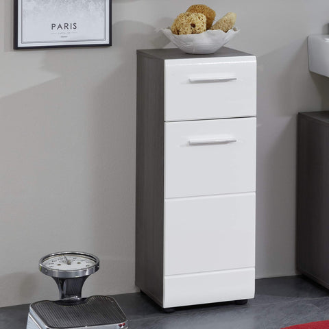 Rootz Bathroom Cabinet - Storage Chest - Vanity Unit - Washroom Drawer - Bathroom Organizer - Furniture Piece - White High Gloss/Smoky Silver - 30x80x31 cm