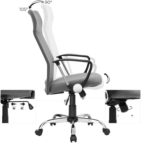 Rootz Office Chair - Swivel Chair - Ergonomic - Upholstered - Height Adjustable - Gray - Steel - Linen - 63 x 63 x (110-120) cm