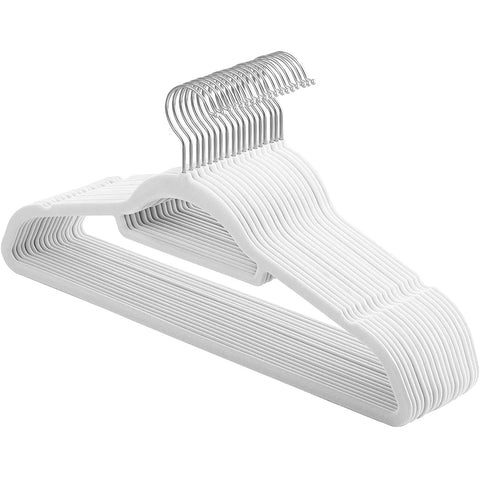 Rootz Clothes Hangers - 20 Pieces - Velvet - ABS - Anti-Slip - White - 45 x 0.6 x 23.5 cm