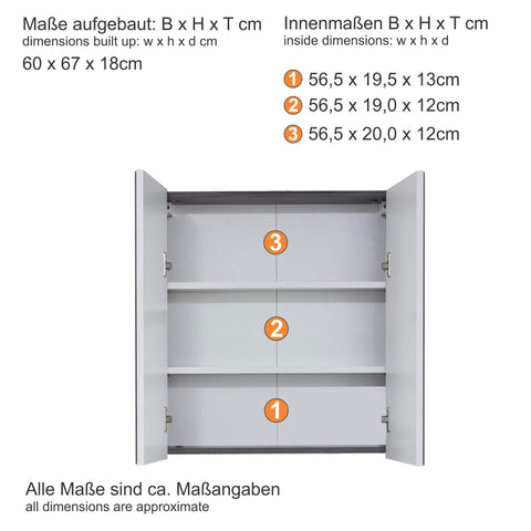 Rootz Bathroom Mirror Cabinet - Reflection Unit - Vanity Storage - Wall Organizer - Bath Fixture - Reflective Shelf - Washroom Holder - White High Gloss/Smoky Silver - 60 x 67 x 18 cm