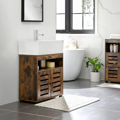 Rootz Bathroom furniture - Washbasin base cabinet - Recess - Open compartment - French doors - Industrial - Brown - Black - Processed Wood - 60 x 30 x 63 cm