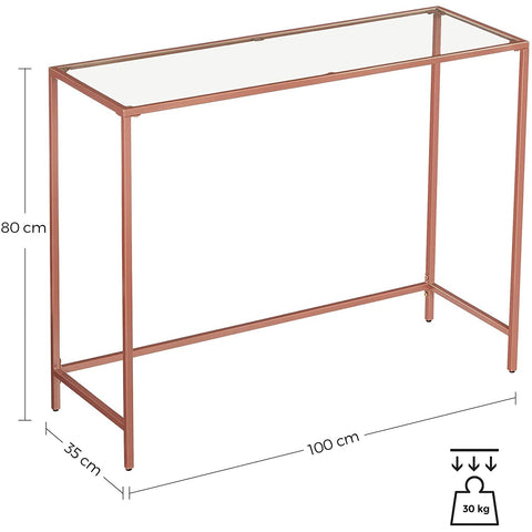 Rootz Coffee Table - Rectangular Glass Table - Golden Iron Frame - Side Table - Adjustable Legs - 100 x 35 x 80 cm (LxWxH)