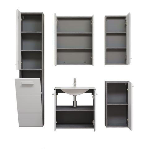 Rootz Bathroom Chest - Storage Cabinet - Vanity Unit - Drawer Stand - Bathroom Organizer - Wooden Furniture - Smoke Silver/White High Gloss - 35x68x34 cm
