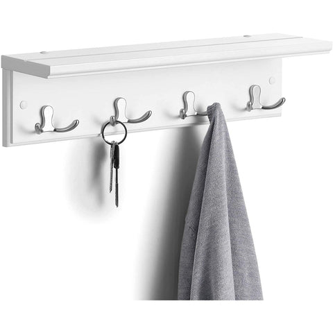 Rootz Wall Coat Rack - Wardrobe - 4 Double Hooks - Wall Coat Rack - MDF - White - 40 x 10.5 x 10.5 cm