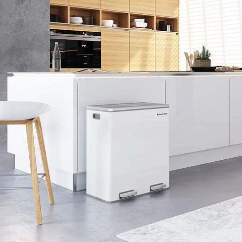 Rootz Trash Can - Pedal Bin - 30 Liter - 2 Compartments - Waste Separation - Plastic - Inner Bucket - Soft Close - Airtight - 58.6 x 32 x 65 cm