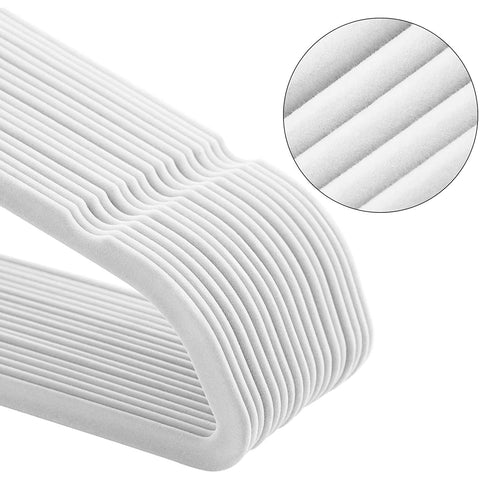 Rootz Clothes Hangers - 20 Pieces - Velvet - ABS - Anti-Slip - White - 45 x 0.6 x 23.5 cm