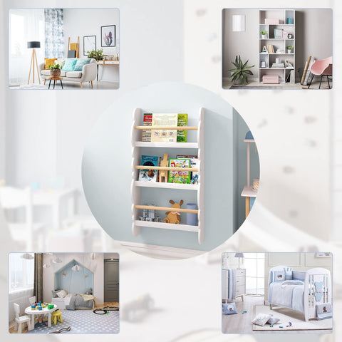 Rootz Children's Bookshelf - Wall-Mounted Bookcase - Kids Storage Unit - Montessori Learning Shelf - Literature Organizer - Story Display - White - 34.7x8.3x3.5inches