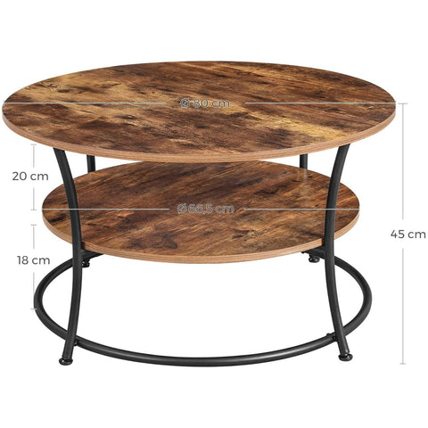 Runder Couchtisch von Rootz – Industriestil – Beistelltisch – Cocktailtisch – 2 Ablagen – Industriell – 80 x 45 cm