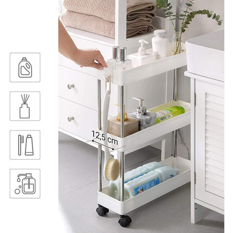 Rootz Kitchen trolley - Kitchen trolley - Serving trolley - 3 Levels - Space-saving - White - 40 x 12.5 x 60 cm