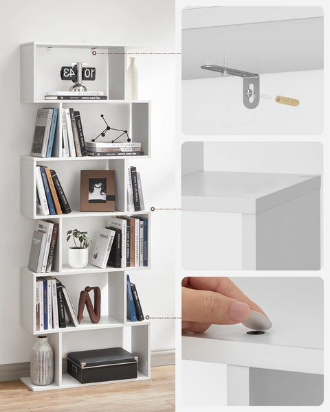 Rootz Bookcase - Shelf with 6 levels - Floor standing shelf - Office shelf - Living room, bedroom and office - White - (24 x 70 x 190.5 cm)